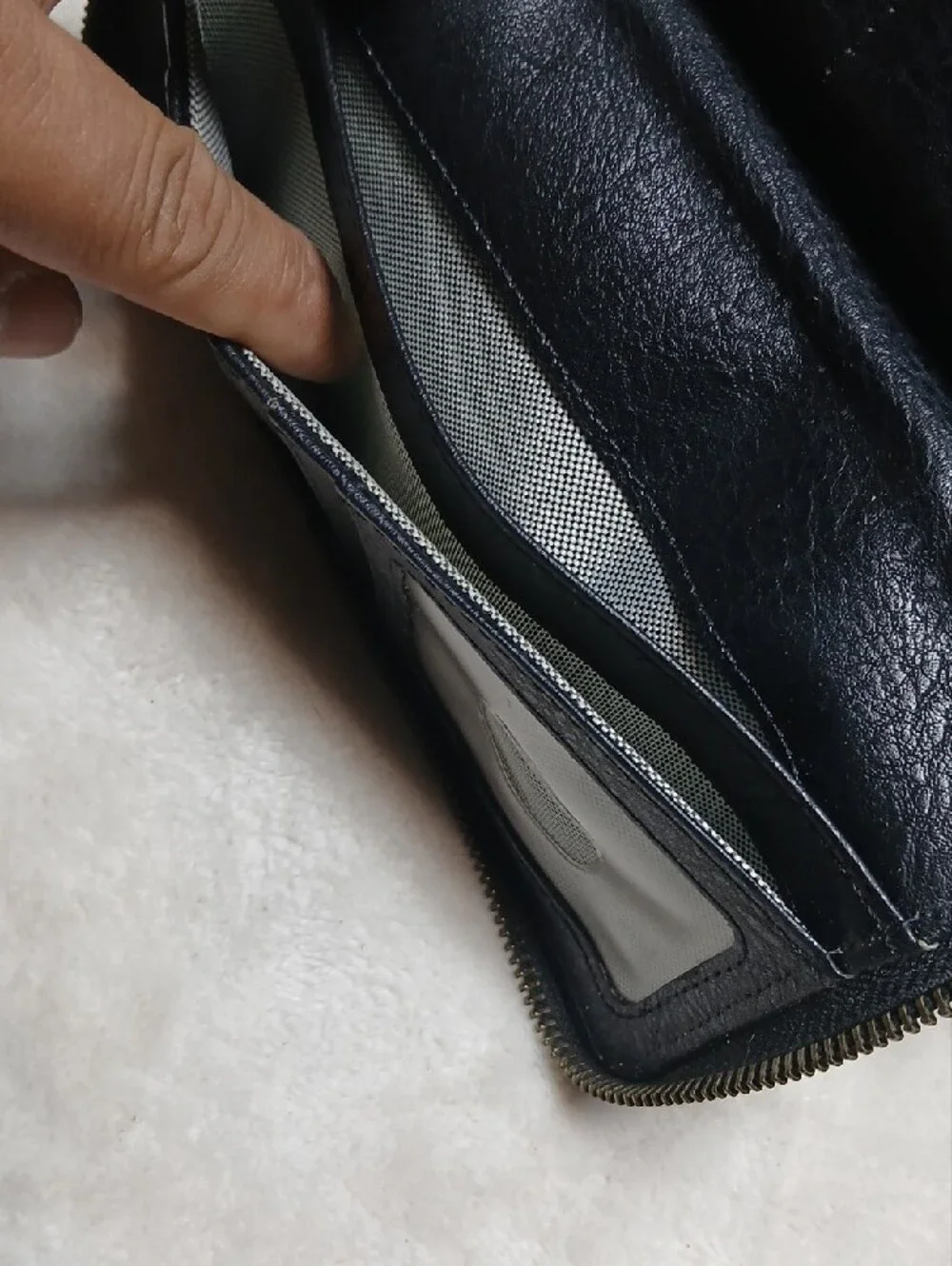 Fossil Black Leather Zip-Around Wallet with Gold Accent